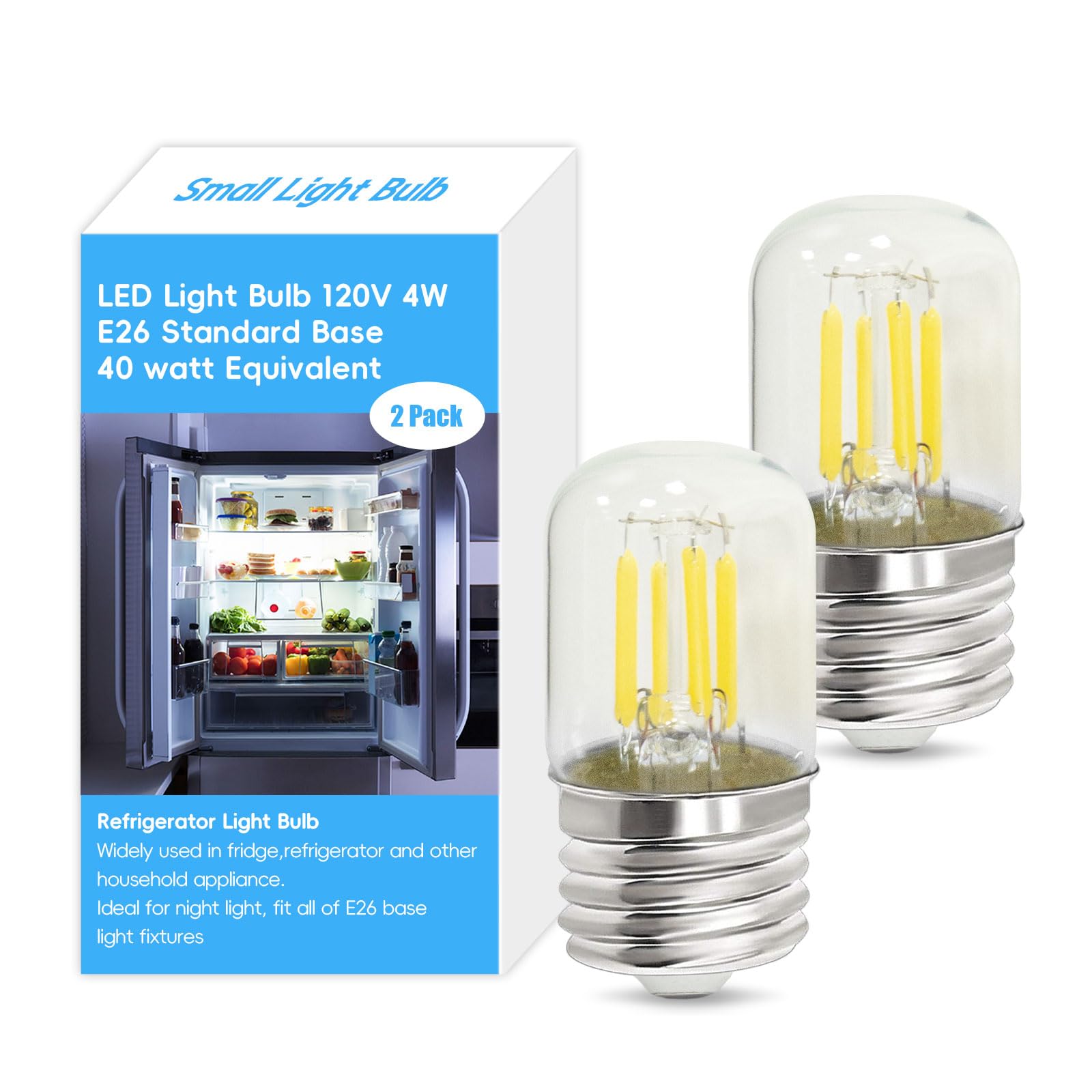 Jensense Replacement Refrigerator Light Bulb 2in LED Filament Bulb Exact Fit for Fridge Freezer E26 Base 450 Lumen 5000K 120V 4W Compact Household Mini Bulbs