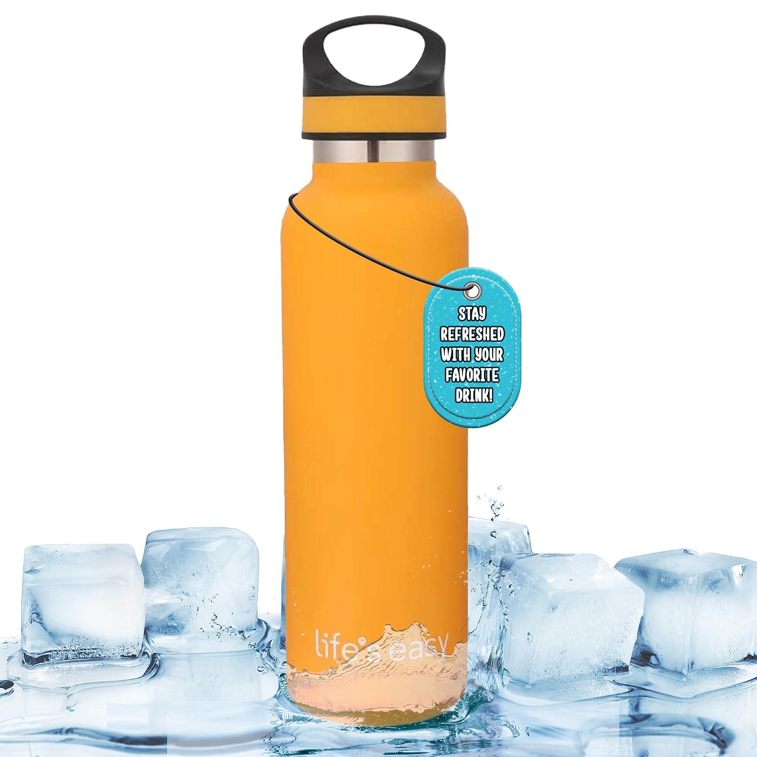 LIFE'S EASY Insulated Sports Water Bottle with Lid. Stainless Steel Vacuum Double Wall Thermo Flask for Hot and Cold Drink...