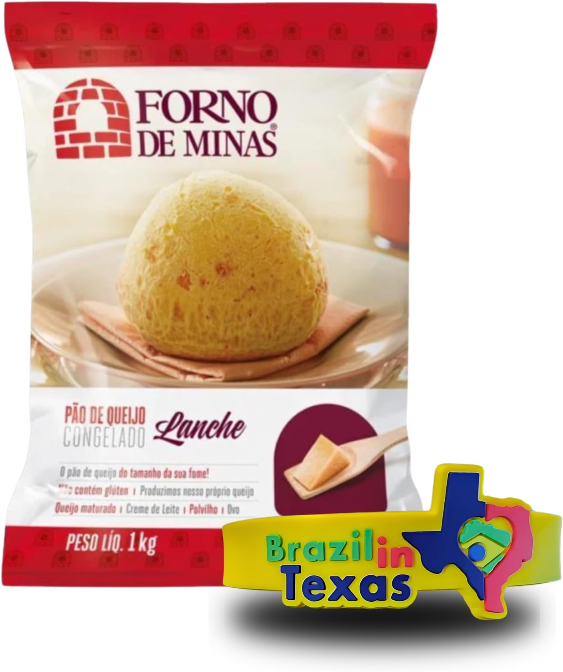 Pao Queijo Brasileiro Congelado Forno de Minas Tamanho Lanche 1kg | Brazilian Frozen Cheese Rolls Large Size | Brazil in Texas | Bundle