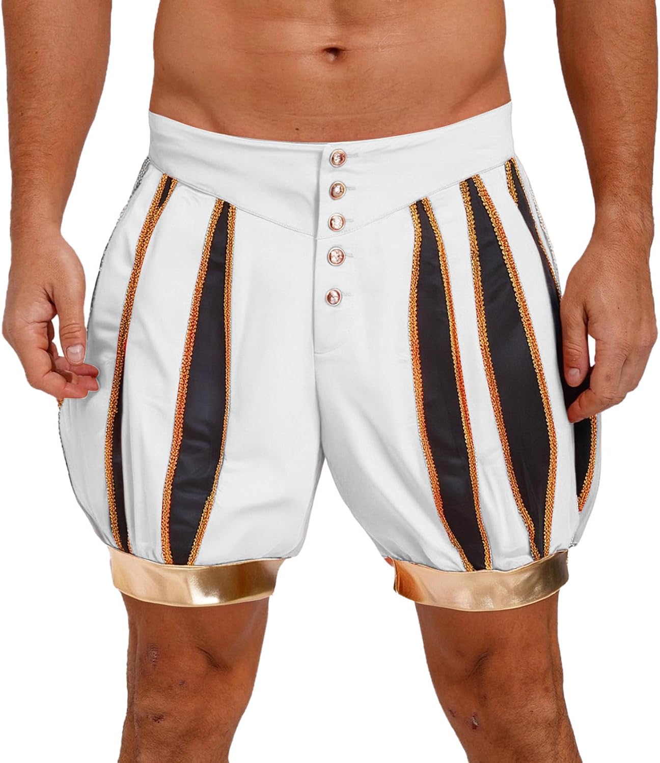 Men's 8Th Century Medieval Costume Contrast Color Front Button Up Lantern Shorts Bottoms