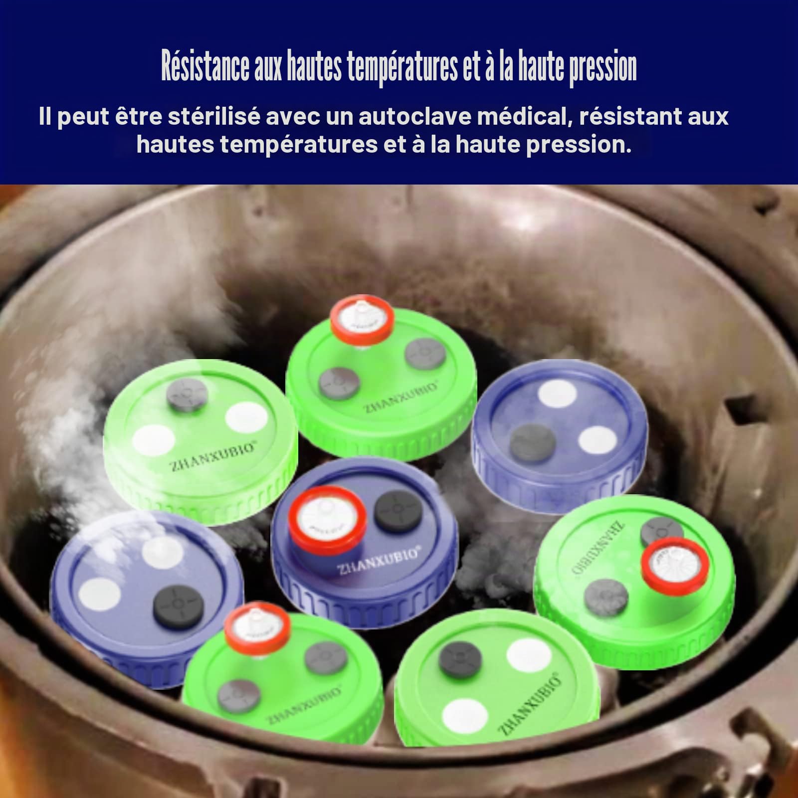 Couvercle pour culture de champignons ZHANXUBIO à large ouverture, équipé d'un filtre à membrane en PTFE et d'orifices d'injection auto-obturants (lot de 6, vert, bocal non inclus)