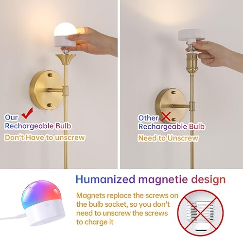 Miniatura 6 de Juego de 2 apliques de pared a pilas, tulipán ámbar vintage, lámpara de pared recargable de 5000 mAh con batería con control remoto para sala de