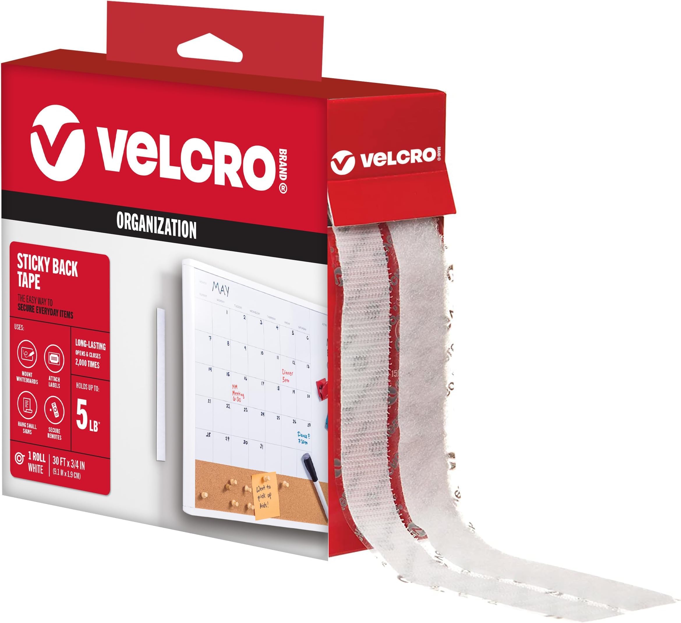 VELCRO Brand-Sticky Back Hook and Loop Fasteners – Peel and Stick Permanent Adhesive Tape Keeps Classrooms,Home,and_Offices Organized – Cut-to-Length Roll | 30 ft x 3/4 in Tape | White (Pack of 12)