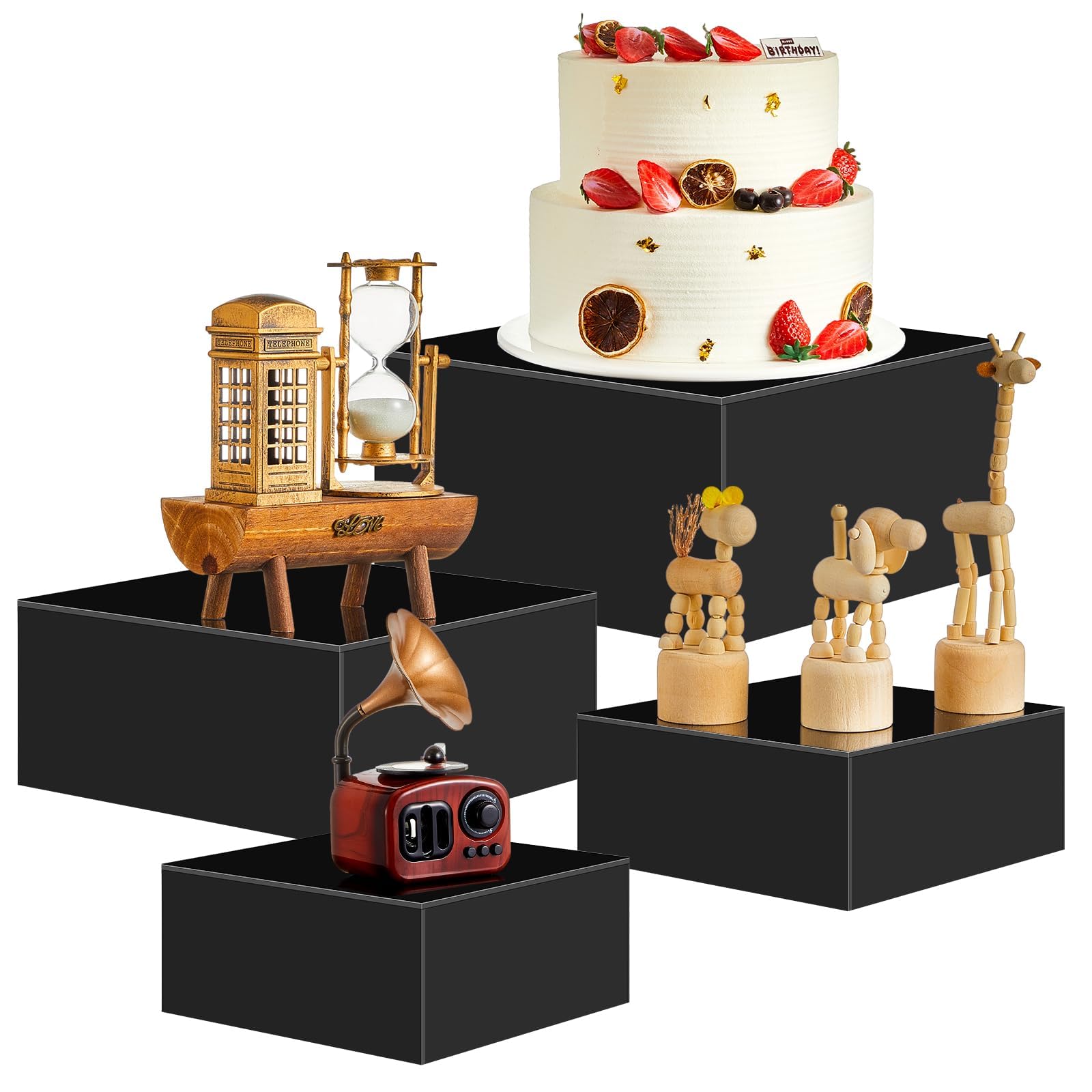 Rehausseurs de Buffet, 4pcs Élévateurs de Buffet en Acrylique, Présentoirs à Dessert Rehausseurs, Support Cubique pour Cupcakes, Bonbons, Brunch, Bjets Collection, Bijoux, Mariageset Fêtes