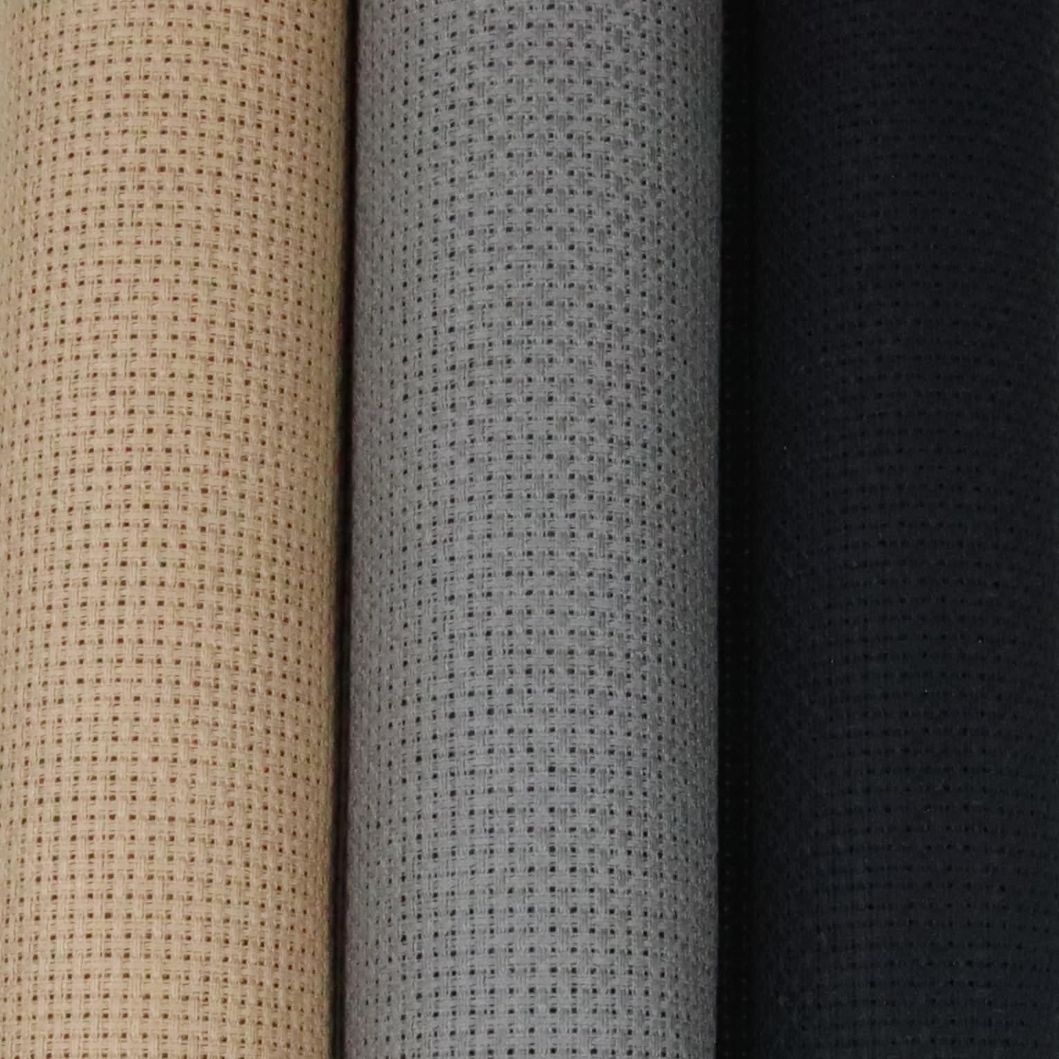 KCS 3 pc of 15" x 18"(38cmx45cm) 16 Count Cross Stitch Cotton Aida Cloth Needlework Rolled Fabric Box,16CT,Khaki+Medium Grey+Black
