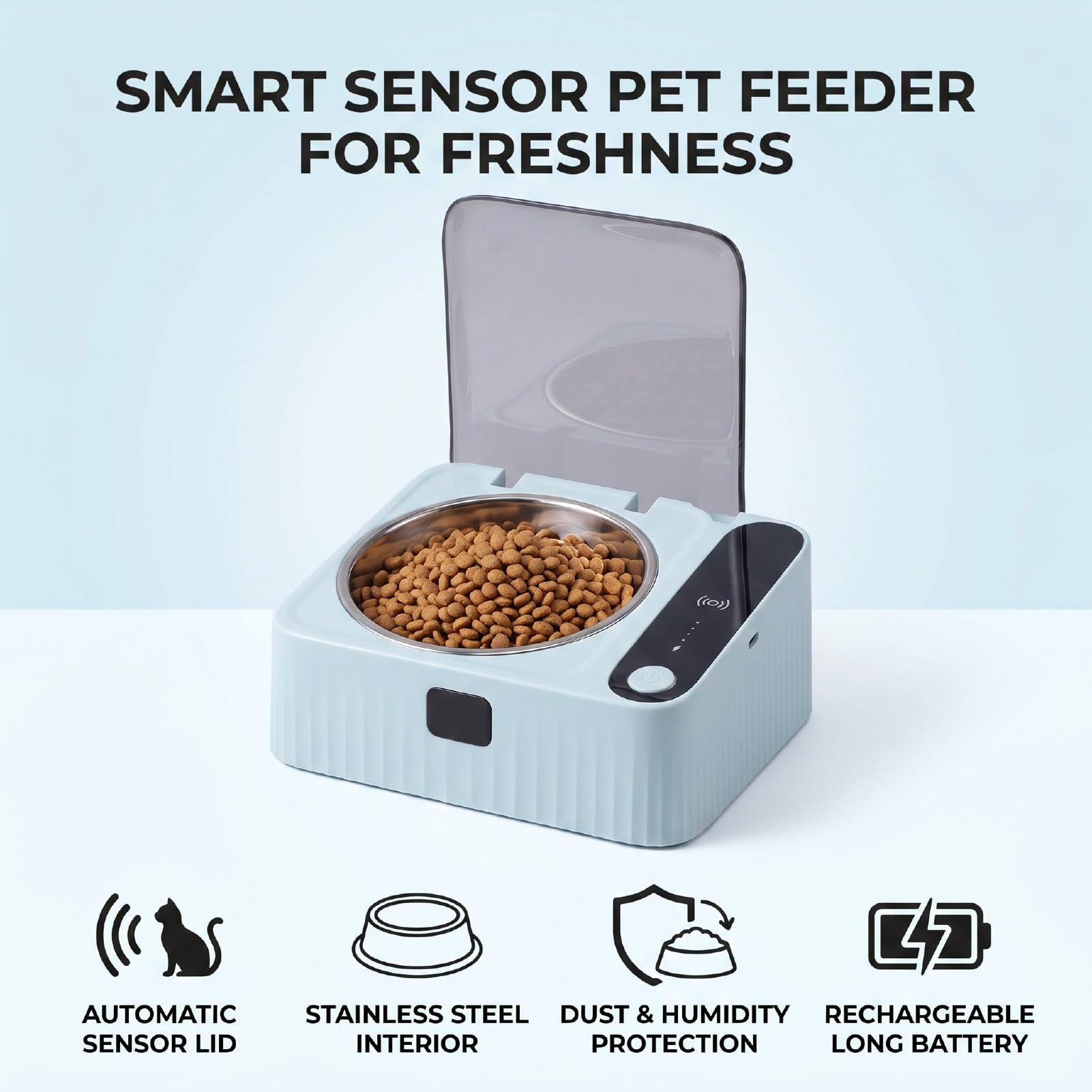 AMONIDA Gamelle Automatique Animal Acier Inoxydable Capteur Ouverture