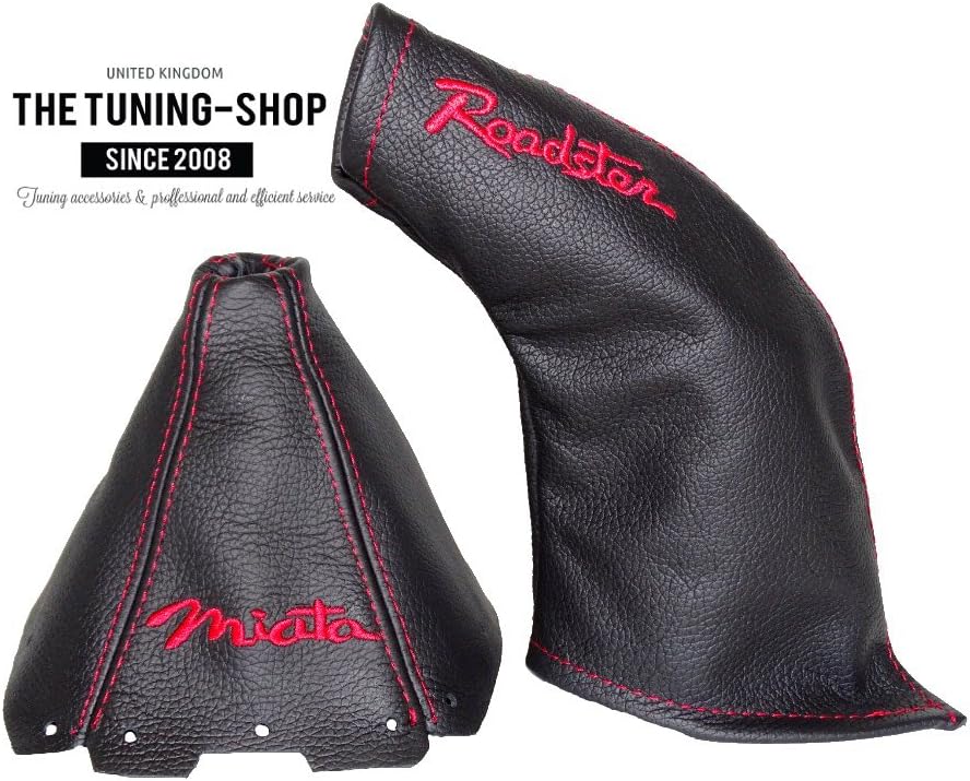 for Mazda MX-5 MK2 1998-2005 Shift & E Brake Boot Black Genuine Leather RED Miata & Roadster Embroidery