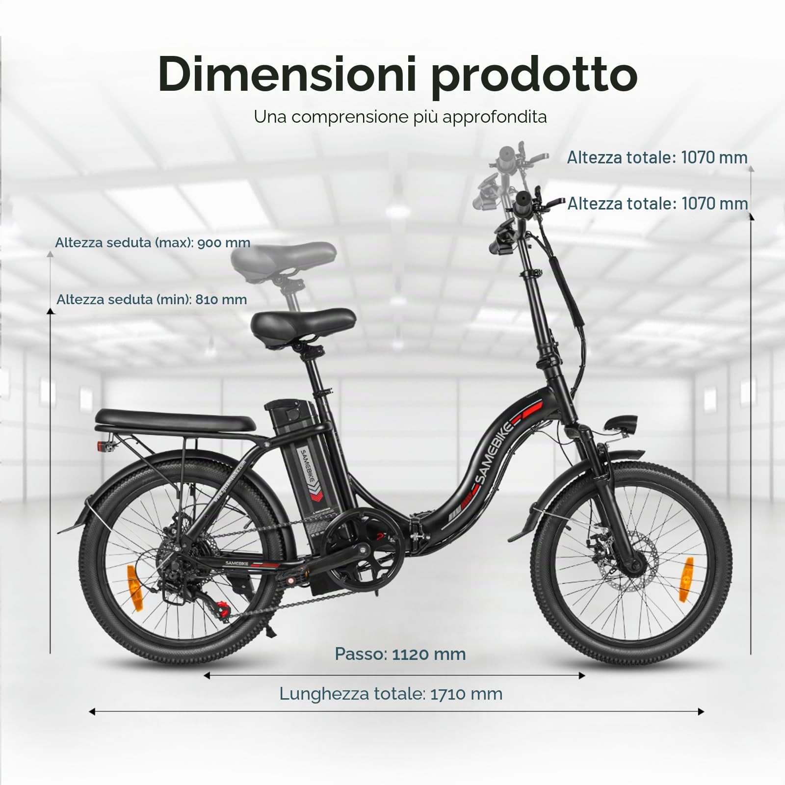 SAMEBIKE Bike Elettrica 20 "Fat Tire E-Bike Pieghevole Bici 36V / 12Ah Batteria, Max.Range fino a 35-70km, Off-Road Mountain Bike City EBike Uomini Donne