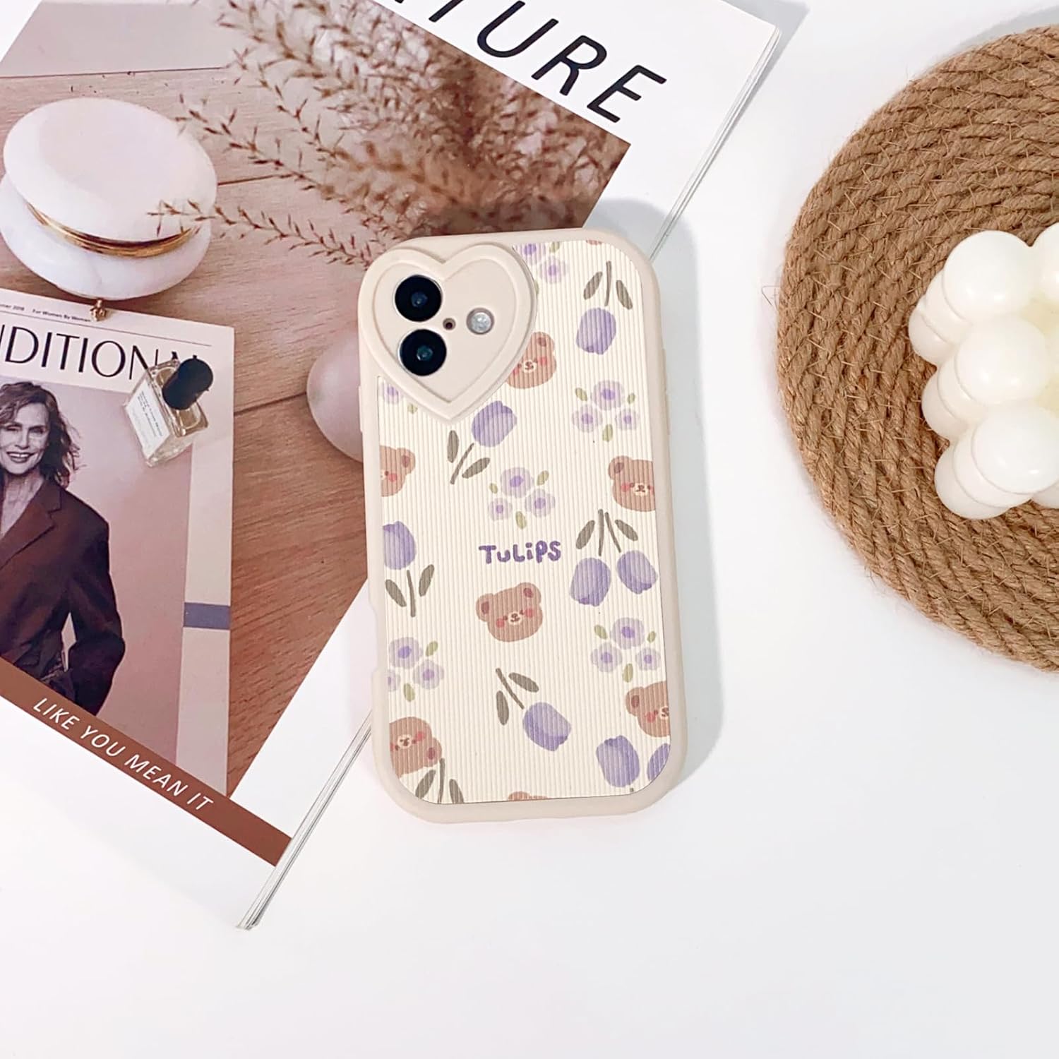 Lovmooful Compatible for iPhone 16 Case Cute Bear Flower Floral with Love Lens Bumper Protector for Girls Women Soft TPU Shockproof Protective Girly for iPhone 16-Bear Flower - Image 2