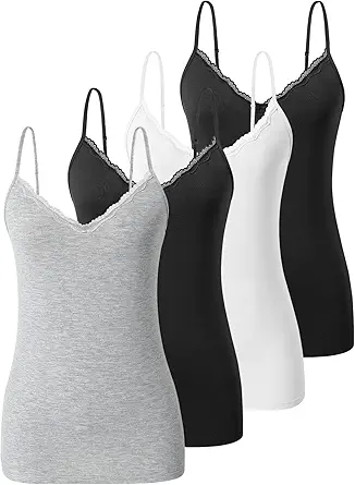 Vislivin Plain Camisole for Women Lace Tank Tops V Neck Adjustable Cami Sexy Undershirts 4 Pack