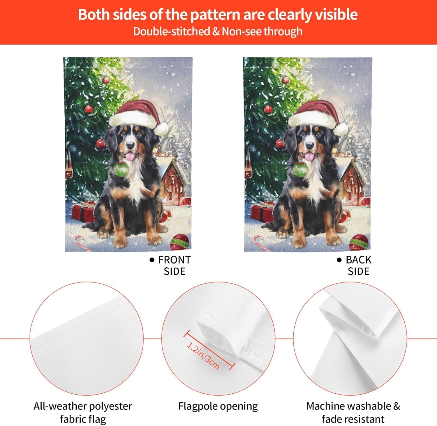 Merry Christmas Bernese Mountain Dog Tree Gifts Garden Flag 12x18 Inch Double Sided Vertical Decoration Yard Small Flag For Outside Holiday Seasonal Outdoor - Image 7