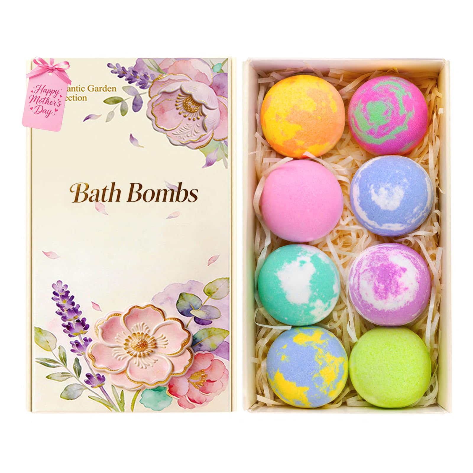 Bath Bomb Gift Set for Women, 8 Pcs Bath Bombs for Girls, Natural Bubble Bathbombs with Essential Oils, Self Care Gifts, Relaxation Spa Gift Basket,Birthday, Mothers Day Gifts for Mom, Wife,