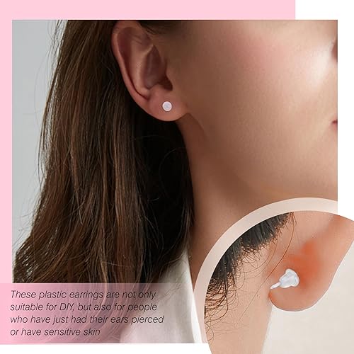 Miniatura 6 de TOAOB - 100 aretes invisibles de plástico perforados de 0.197 in, alfileres en blanco, pequeños hallazgos de cabeza pequeña, postes de aretes de