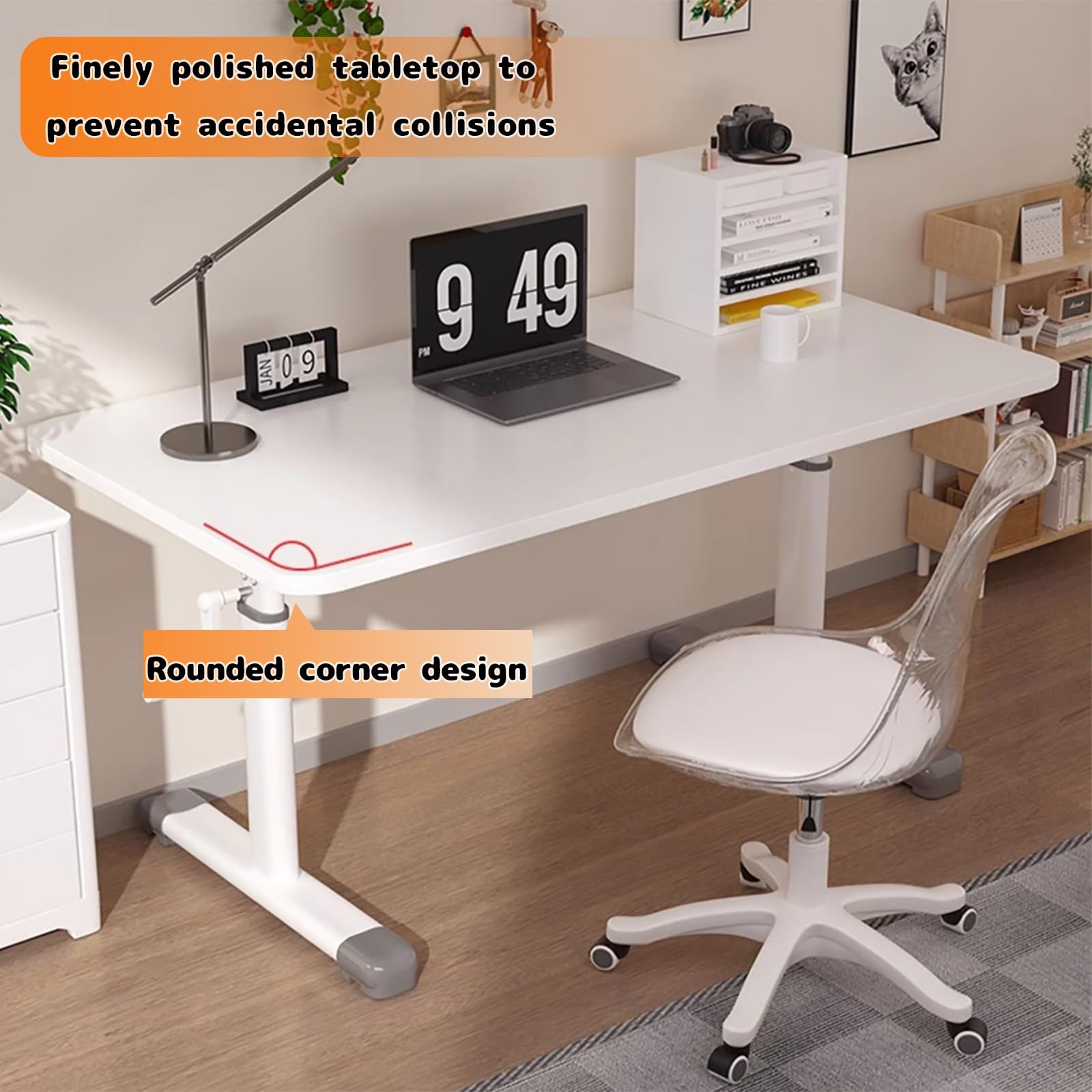 Escritorio manual de altura ajustable, escritorio de pie con manivela para oficina en casa, sala de estudio y estación de trabajo de dormitorio