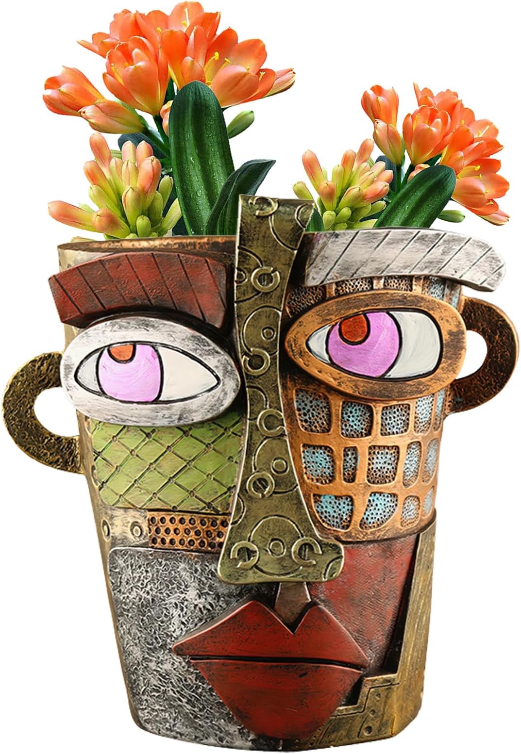 Midogaigai Abstract Face Planters Pots Head,Unique Head Planter for Indoor Plants,Funny Face Flower Pot,Colorful Plant Pots for Outdoor Garden Decor and Home Art Decoration(Classic)
