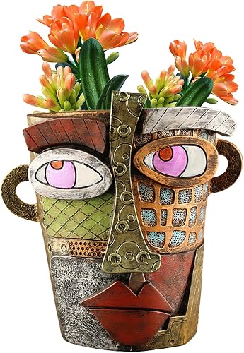 Midogaigai Abstract Face Planter Pots for Indoor Plants&Flowers Home Decor | Adorable, Quirky Face Planter, Funny Colorful Resin Flower Pot with Drainage Holes, for Indoor/Outdoor Garden Gift (Classic)