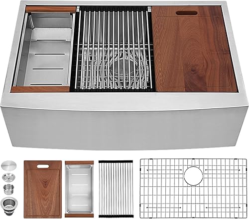 Vista 12 de Sarlai Fregadero de Cocina de Granja de Doble Tazón de Acero Inoxidable de 30 - Fregadero de Cocina de 30 x 22 pulgadas con Frente de Delantal