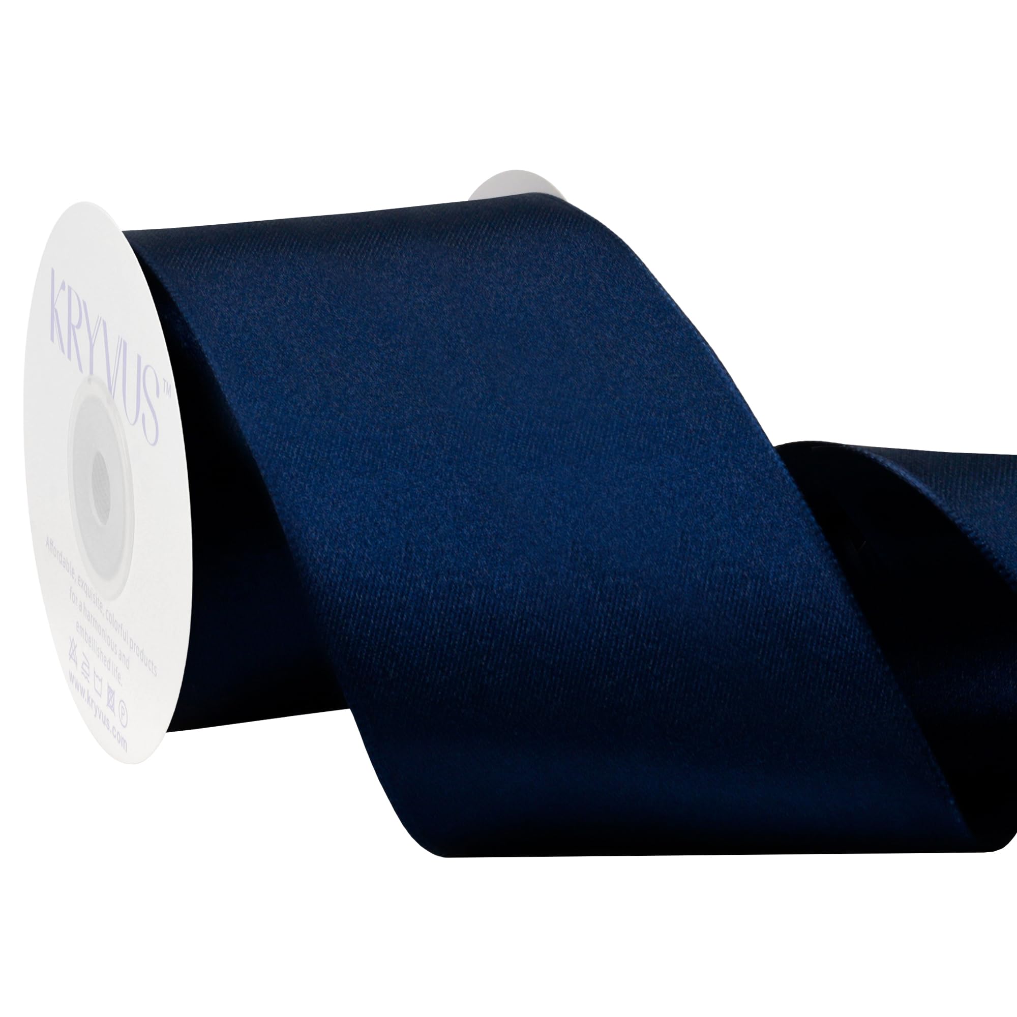 Kryvus Navy Blue Satin Wired Ribbon, 63mm X Continuous 9M Luxury Double Faced Satin Wire Edge Ribbon for Gift Wrapping, Wreaths, Flower Bouquet, Wedding Decorations, Home Decor