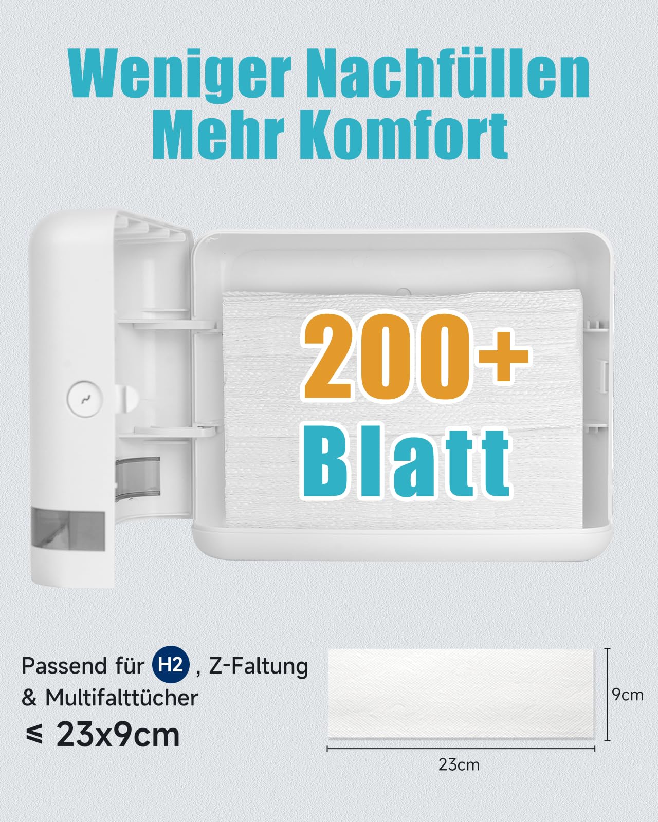 AIKE PageTurner Papierhandtuchspender Wandbefestigung, 200-Blatt Seiten-Umklappmechanismus Für Haushalt & Gewerbe, Für H2 Z/C-Falt Papier (<9cm Breite), AK5151