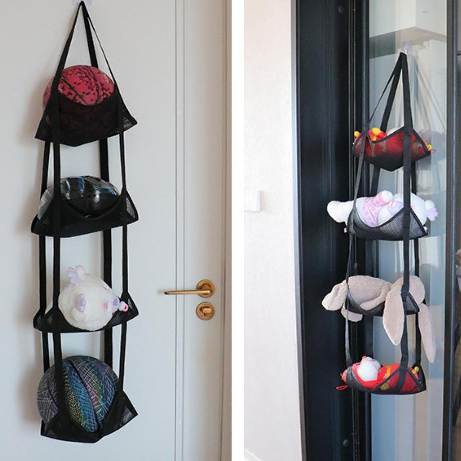 Filet de Rangement Vertical Suspendu pour Ballons de Sport, Sac en Filet à Plusieurs Couches en Polyester Résistant, Idéal pour La Maison, L'école