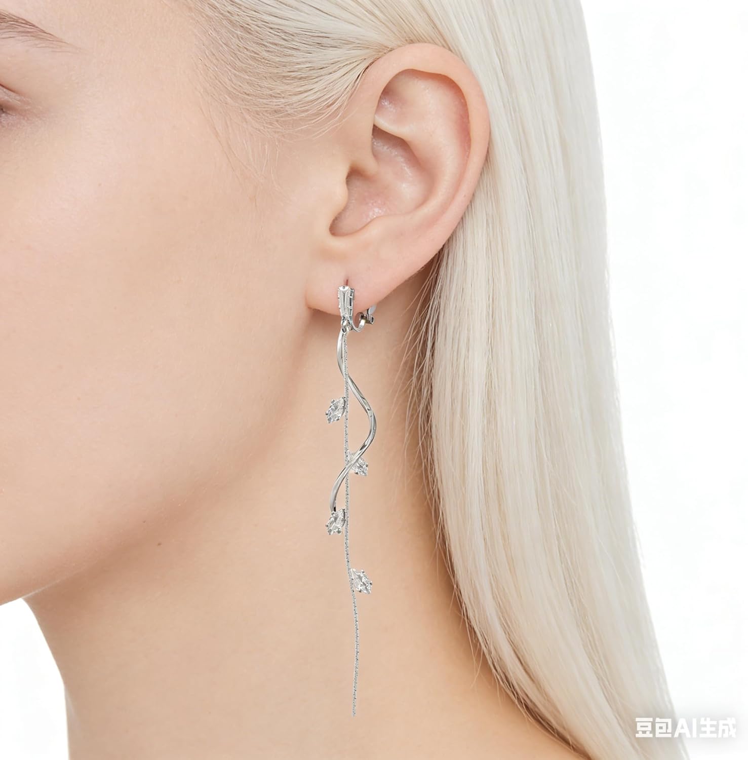 ASOQOLA Clip on Earrings Non Pierced for Women Long Dangle Drop Clip Earrings - Cubic Zirconia Leaf Earrings for Women Wedding Party Prom Jewelry Gifts - Image 6