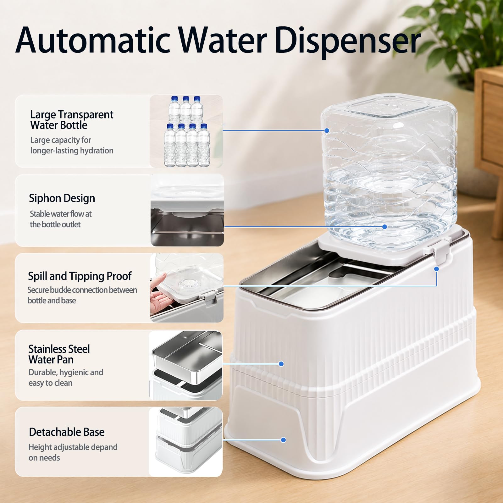 Erhöhtes Hundefutter und Wassernapf Set Schwerkraft Automatisches Nachfüllen, Große Hunde Edelstahlnäpfe mit Boden, Erhöhter Hundefutterspender & Wasserflasche für Hunde, Katzen, Tragbarer