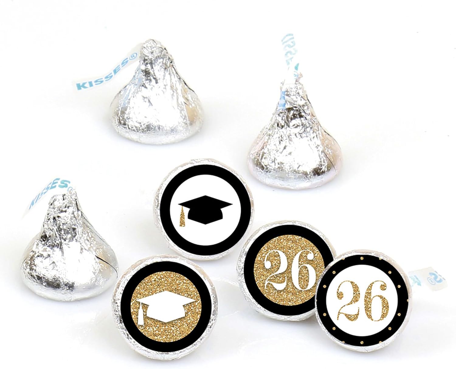 Big Dot of Happiness 2026 Gold Graduation Party Round Candy Sticker Favors - Labels Fit Chocolate Candy (1 Sheet of 108)