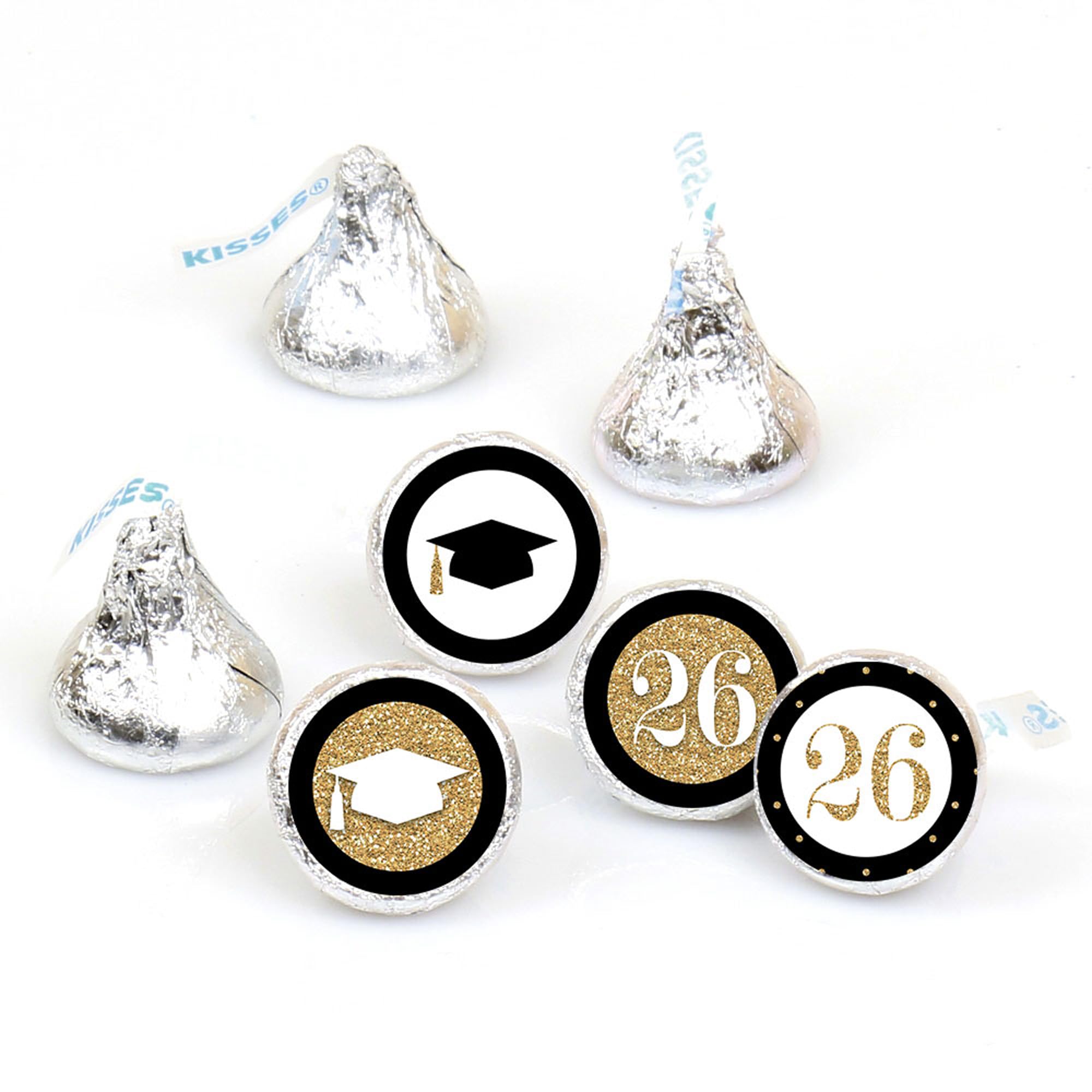 Big Dot of Happiness 2026 Gold Graduation Party Round Candy Sticker Favors - Labels Fit Chocolate Candy (1 Sheet of 108)