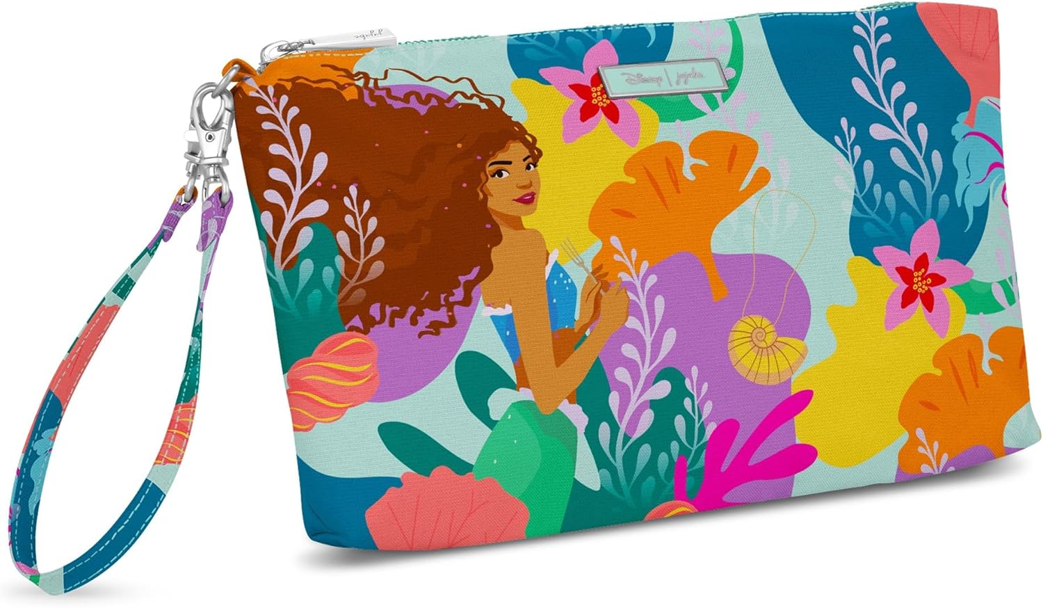 JuJuBe Disney's The Little Mermaid x Be Quick Shoulder Bag Purse, Zippered Travel Clutch or Pouch, Lightweight Baby Bag or Diaper Bag Organizer, Wristlet Strap or Cross Body Strap, Ocean of Dreams