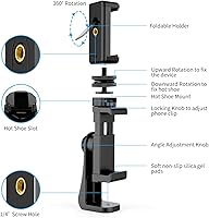 Vista 4 de Owine Adaptador universal de trípode para teléfono celular, abrazadera premium para smartphone, compatible con iPhone, Samsung Galaxy, Note, Lg