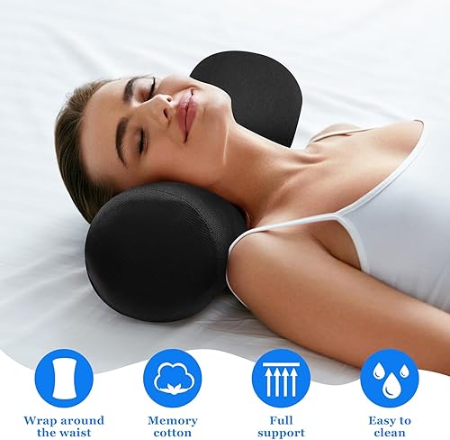 Miniatura 3 de 2 almohadas de apoyo lumbar, almohada de respaldo inferior, cojín de asiento de oficina, almohada negra para silla de juegos con correa ajustable y