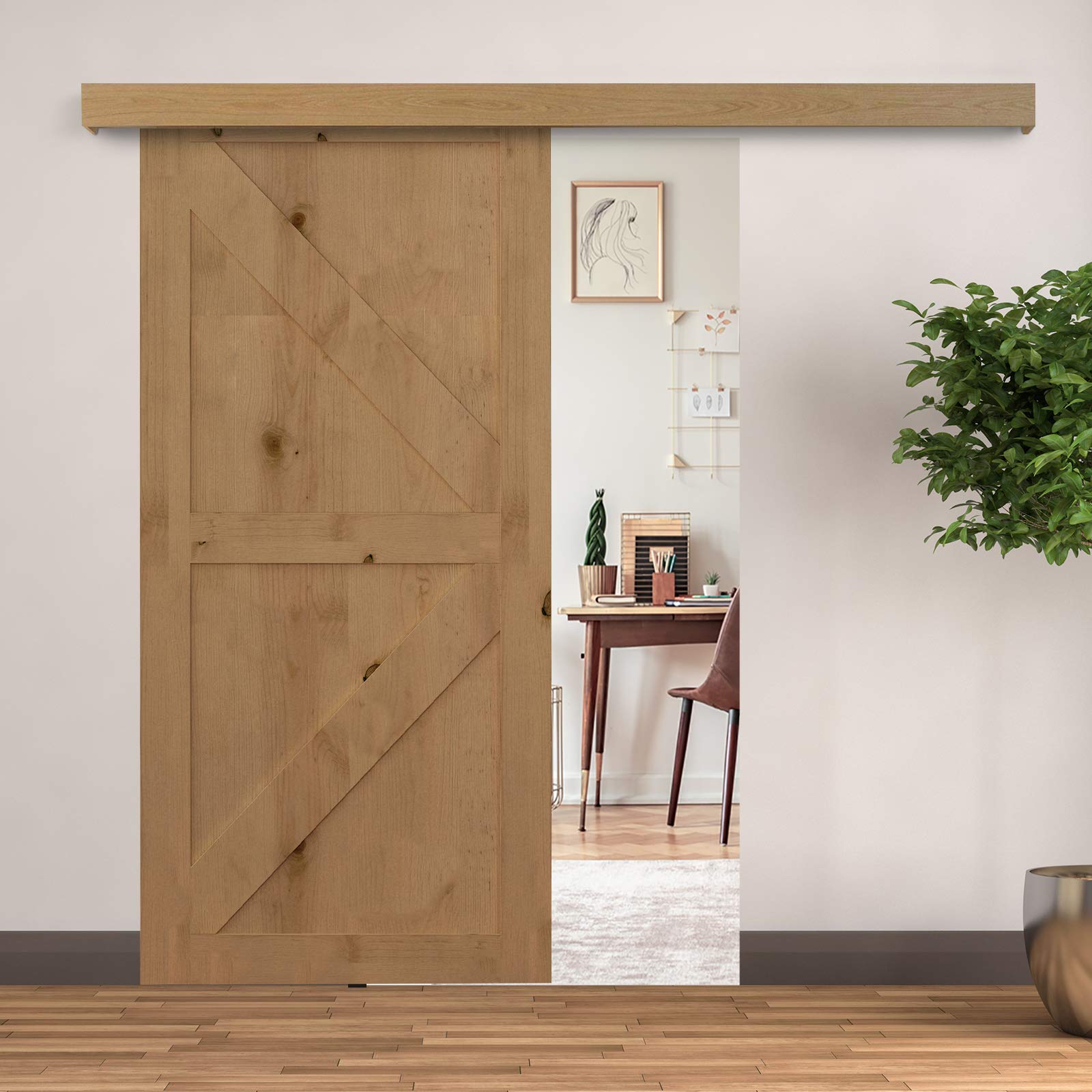 HOMCOM Kit Complet de Porte Coulissante en Bois 75 kg 200 x 3,05 cm Brun | Quincaillerie Système Galandage, pour Porte Épaisseur 35-45 mm, Rail, Roulettes, Vis