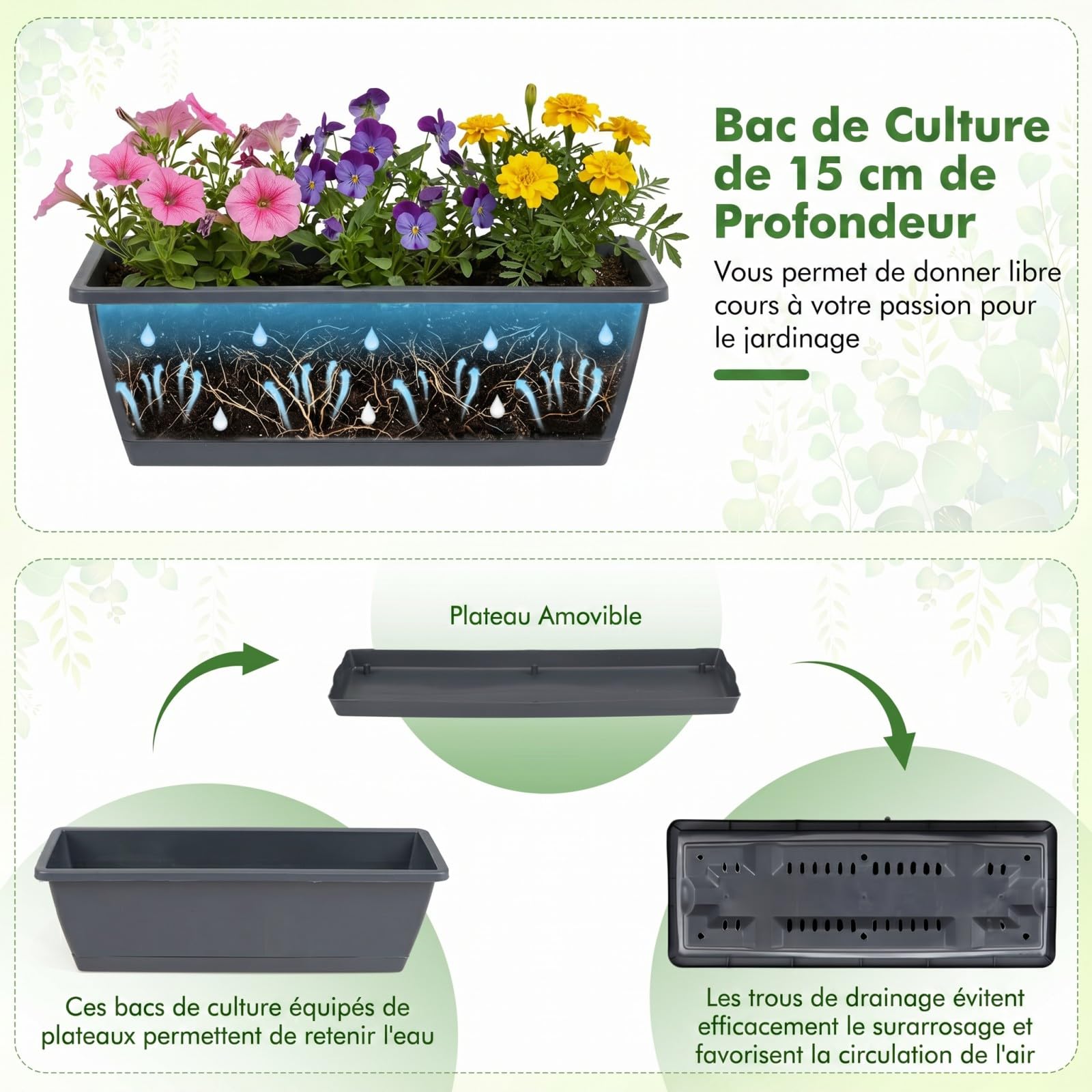 COSTWAY Jardinière Verticale Surélevée à 5 Niveaux sur Pied, Bac à Fleurs Autoportante avec 5 Bacs de Plantation et Trous de Drainage Plateau Amovible, pour Jardin Balcon Terrasse (Noir)