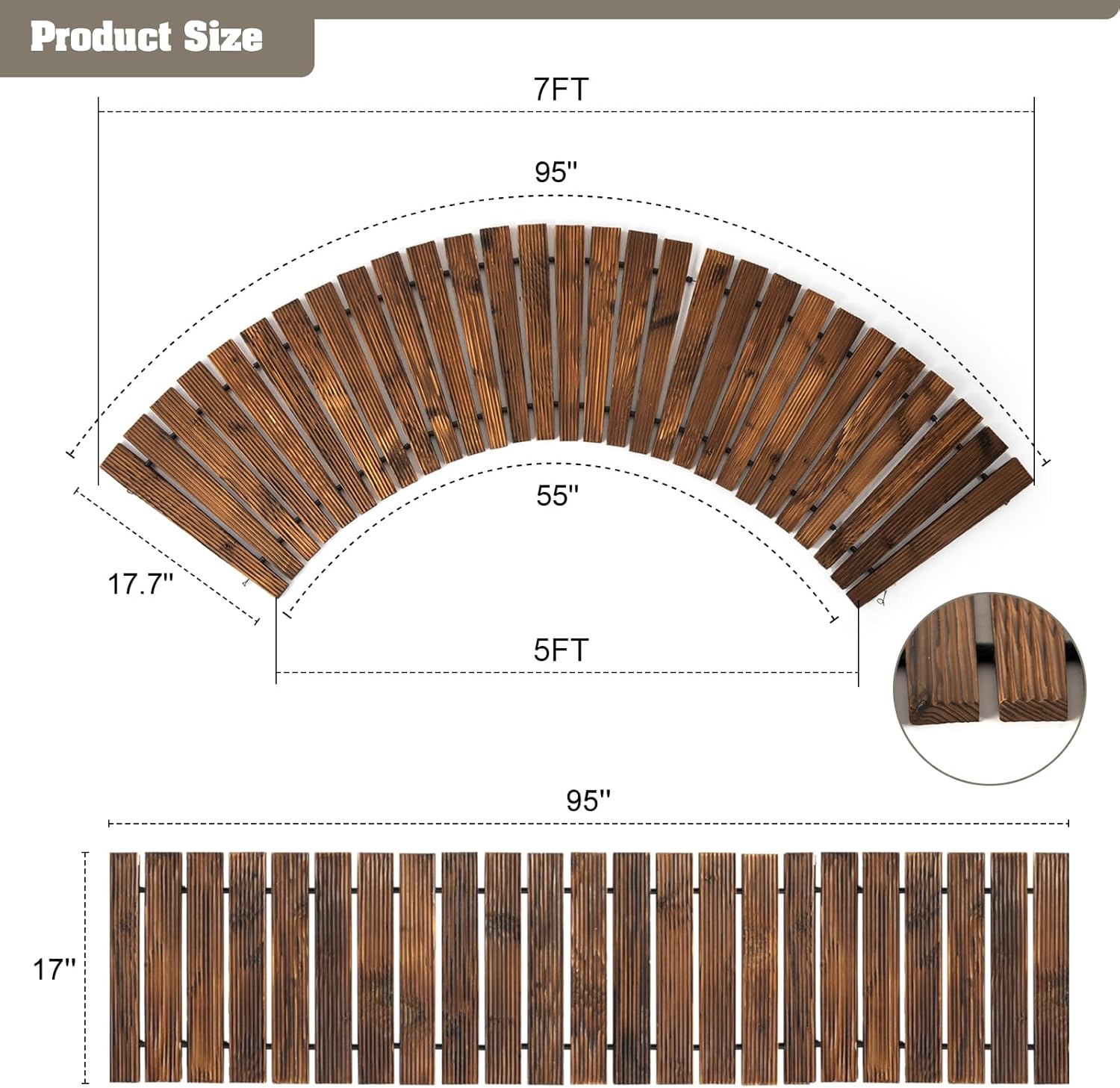Garturects 2PCS Wooden Garden Pathway Outdoor Roll Out Walkway with Non-Slip Surface Patio Path Decorative for Outdoor Patios, Gardens, Beach Boardwalks, Curved + Straight