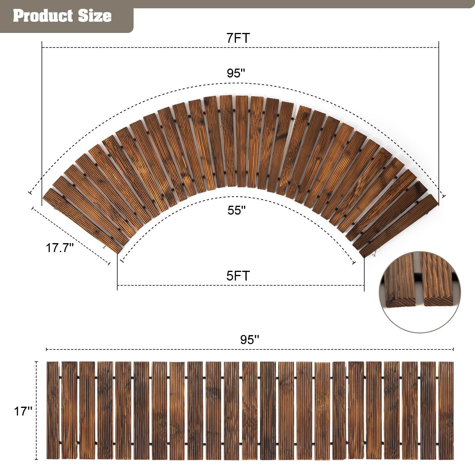 2PCS Wooden Garden Pathway Outdoor Roll Out Walkway with Non-Slip Surface Patio Path Decorative for Outdoor Patios, Gardens, Beach Boardwalks, Curved + Straight