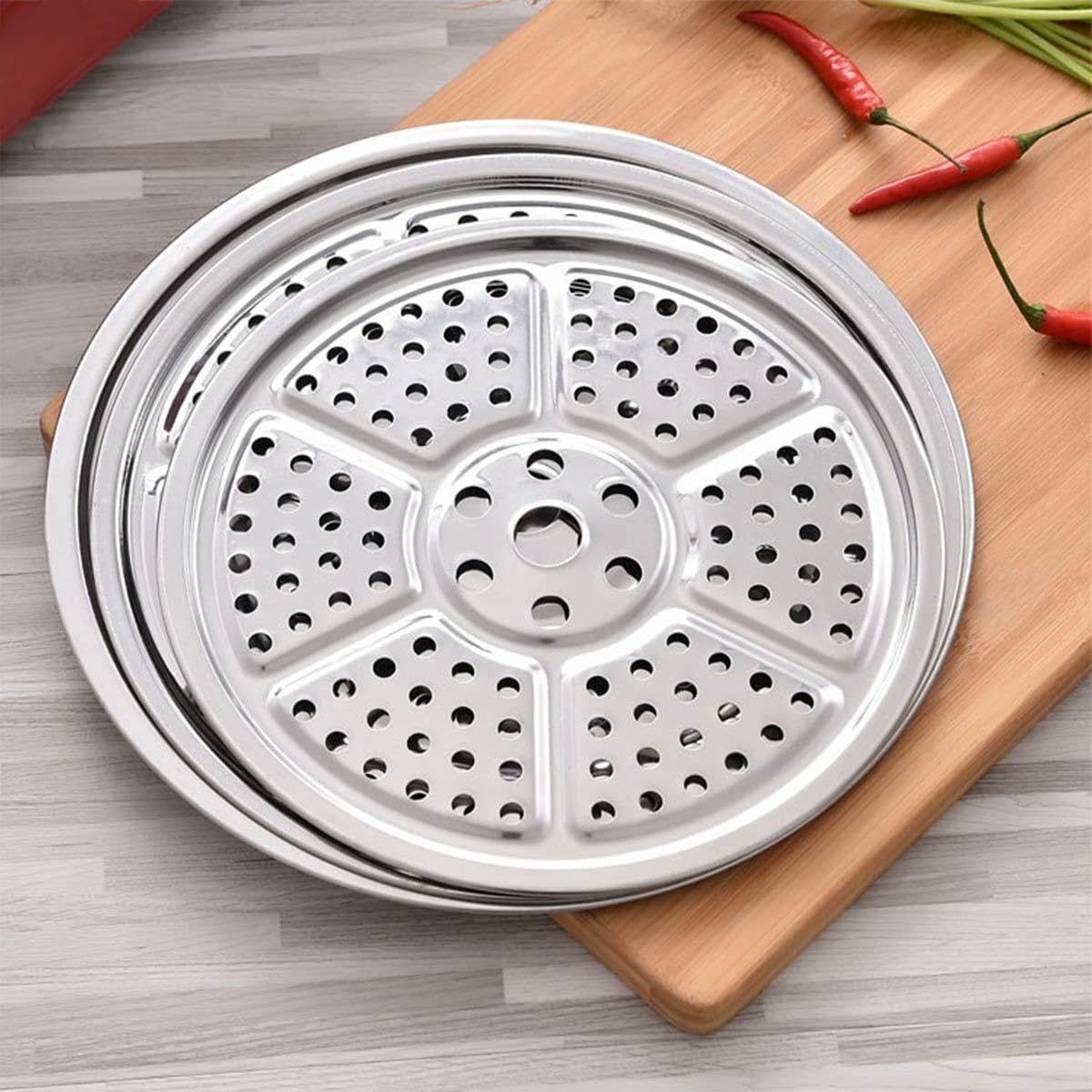 Platos de Cesta para cocinar al Vapor de Acero Inoxidable, vaporera de 40 cm con Agujeros, Color Plateado