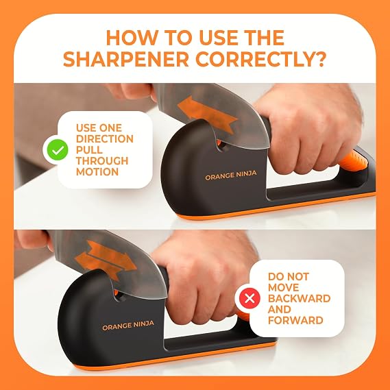 Orange Ninja Serrated & Kitchen Knife Sharpener 4-Stage Sharpening Tool