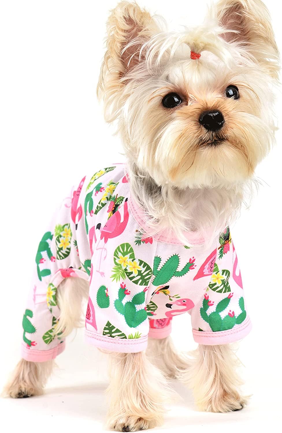 KUTKUT polycotton blend Small Dog Romper,Dog Pjs Spring Doggie Onesies Summer Pet Jammies Dog Clothes for Puppies Small Dogs Girl,Cat Apparel Outfit ( L,Chest: 45cm,Length: 35cm),Multicolor,1 count 4