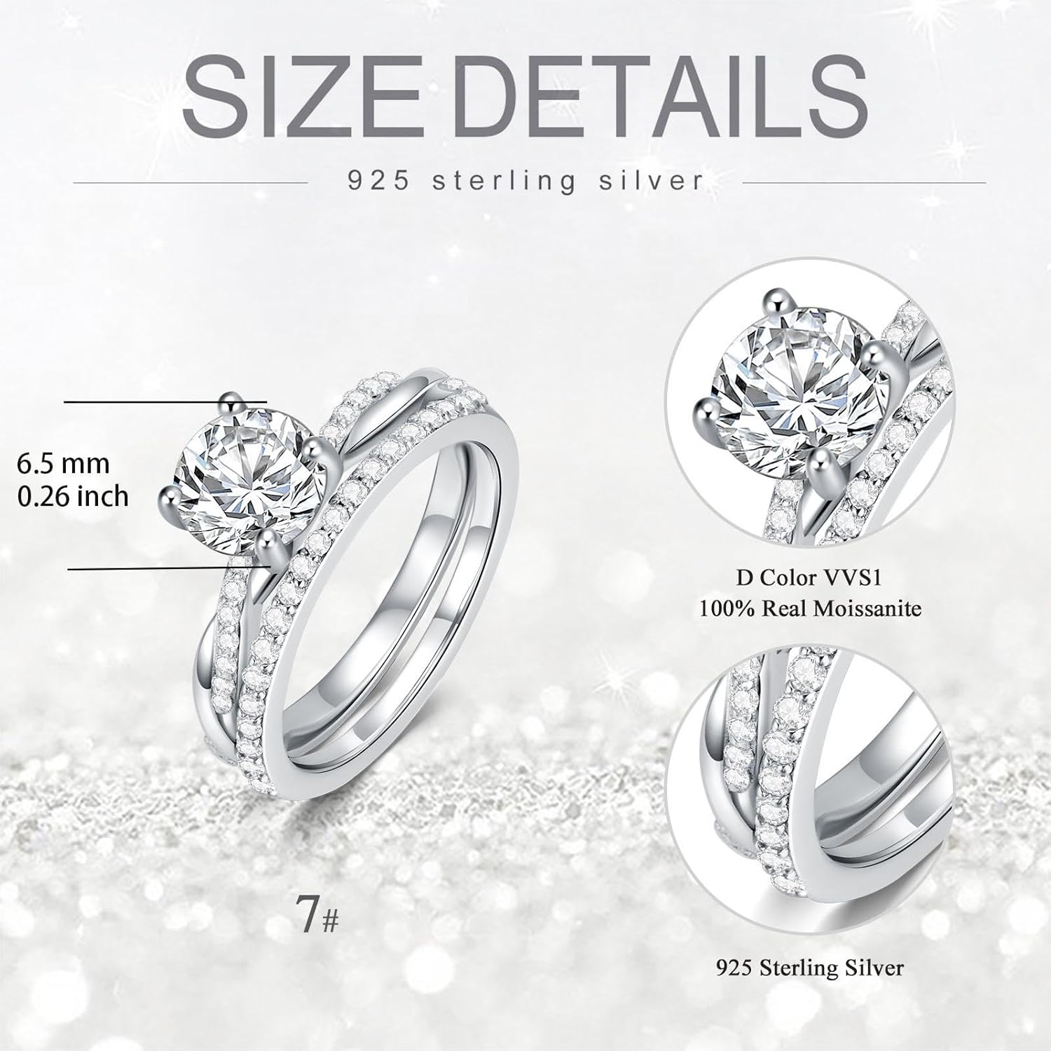 Moissanite Wedding Set For Women, Round Cut Moissanite Bridal Rings Set, 925 Sterling Silver Moissanite Engagement Rings Set, D Color VVS1 Women Wedding Ring Set