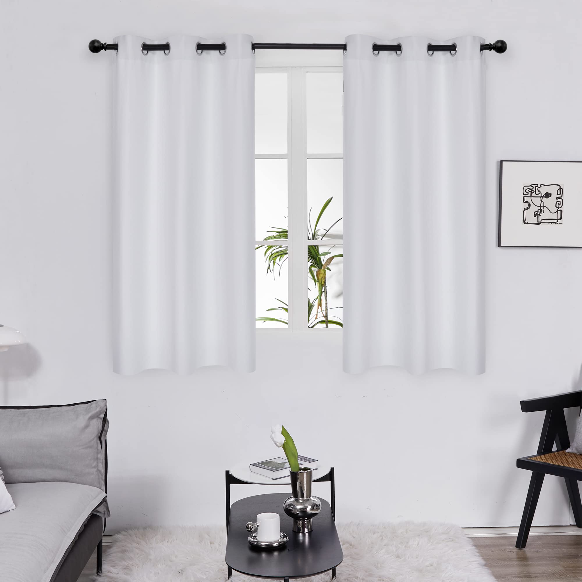 Deconovo Kitchen Blackout Curtains Eyelet, Super Soft Thermal Insulated Drapes, Noise Reducing Short Curtains for Small Window, 38 x 45 Inch, Silver Grey, 2 Panels — image 1