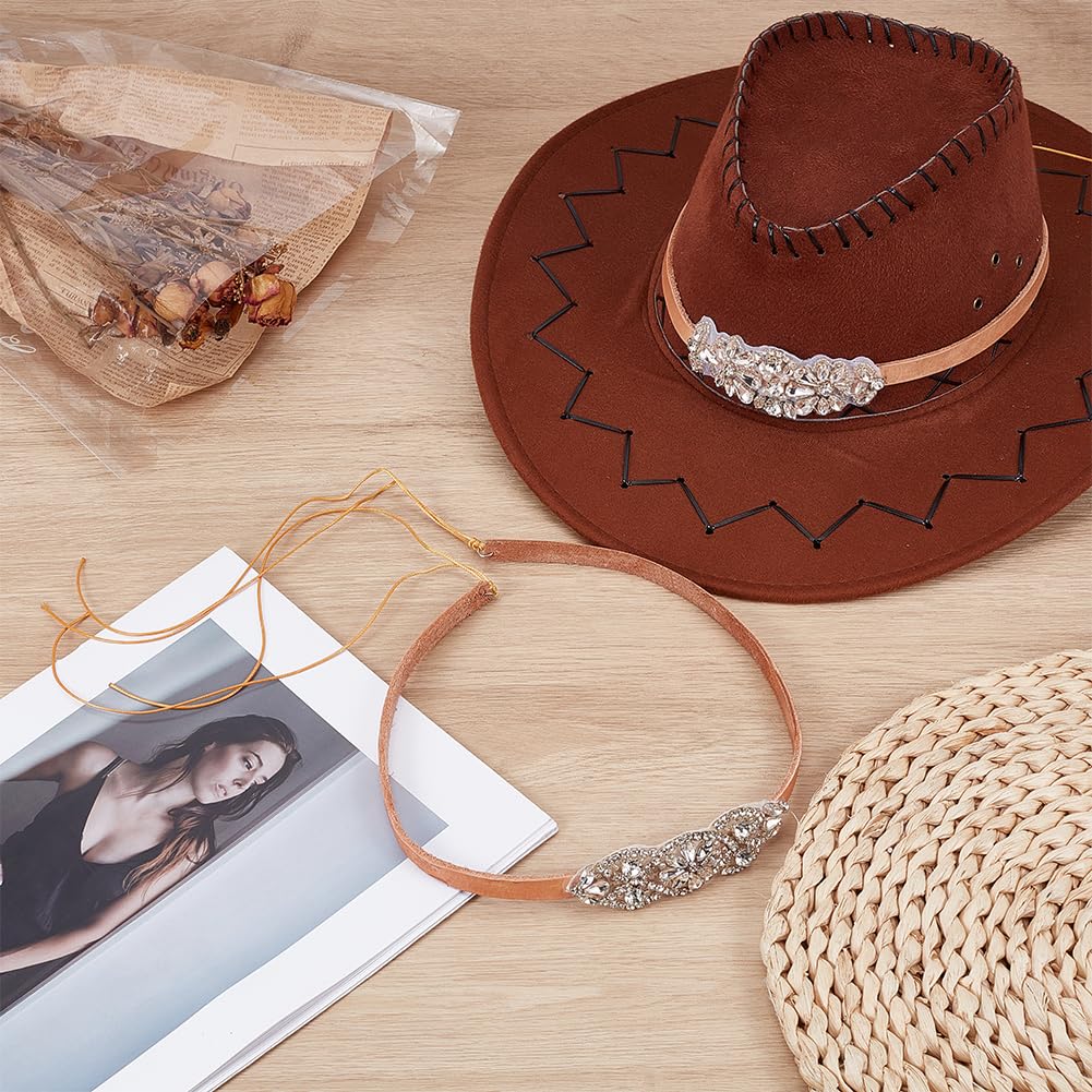BENECREAT 2 Bande de Chapeau de Cowboy en Strass Ceinture Ajustable de 112cm pour Chapeau de Cowboy Western Accessoire de Chapeau pour Femmes et Hommes.
