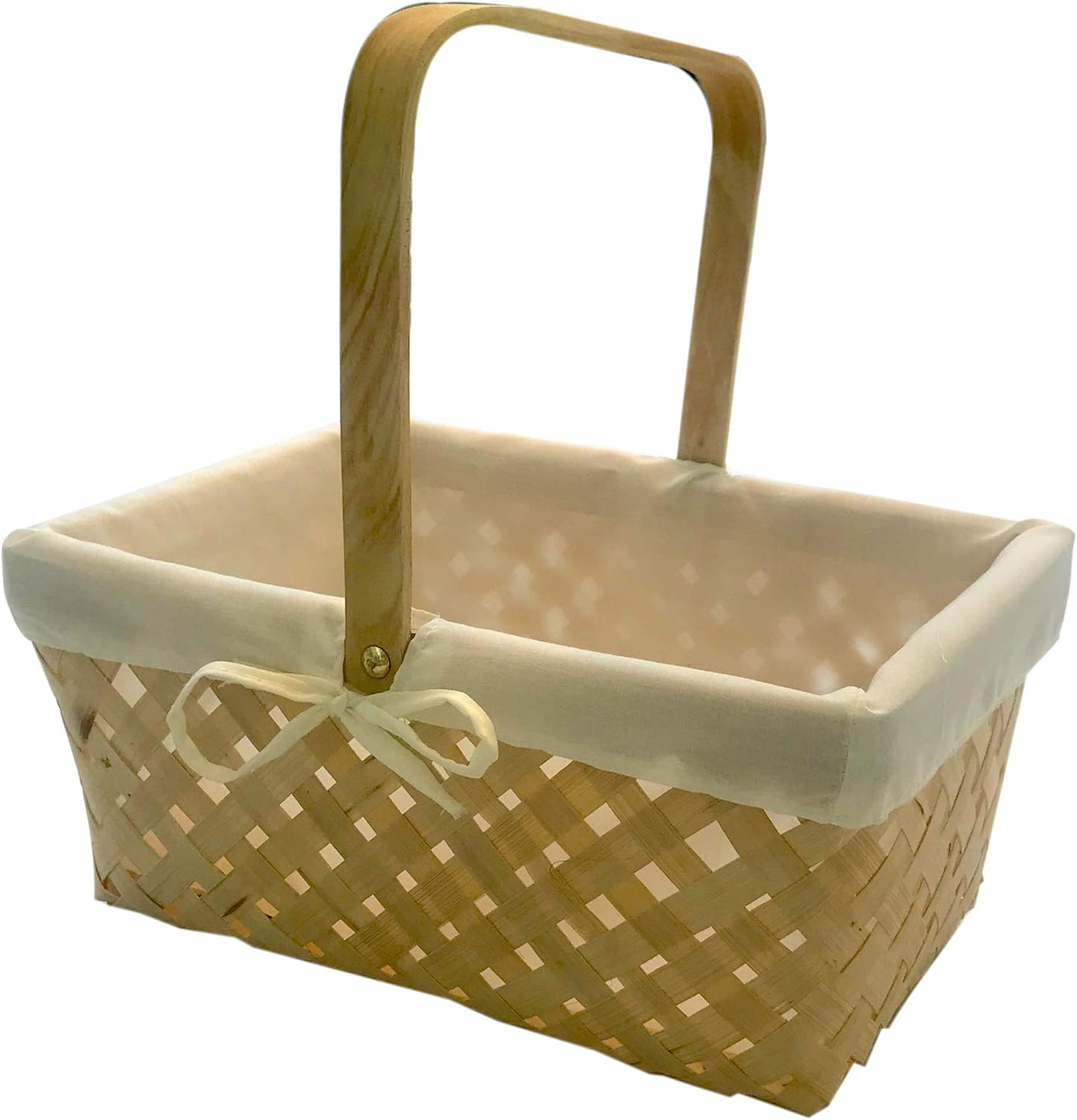 Picnic Basket Natural Woven Bamboo with Folding Handle | Easter Basket | Storage of Plastic Easter Eggs and Easter Candy | Organizer Blanket Storage | Bath Toy and Kids Toy Storage