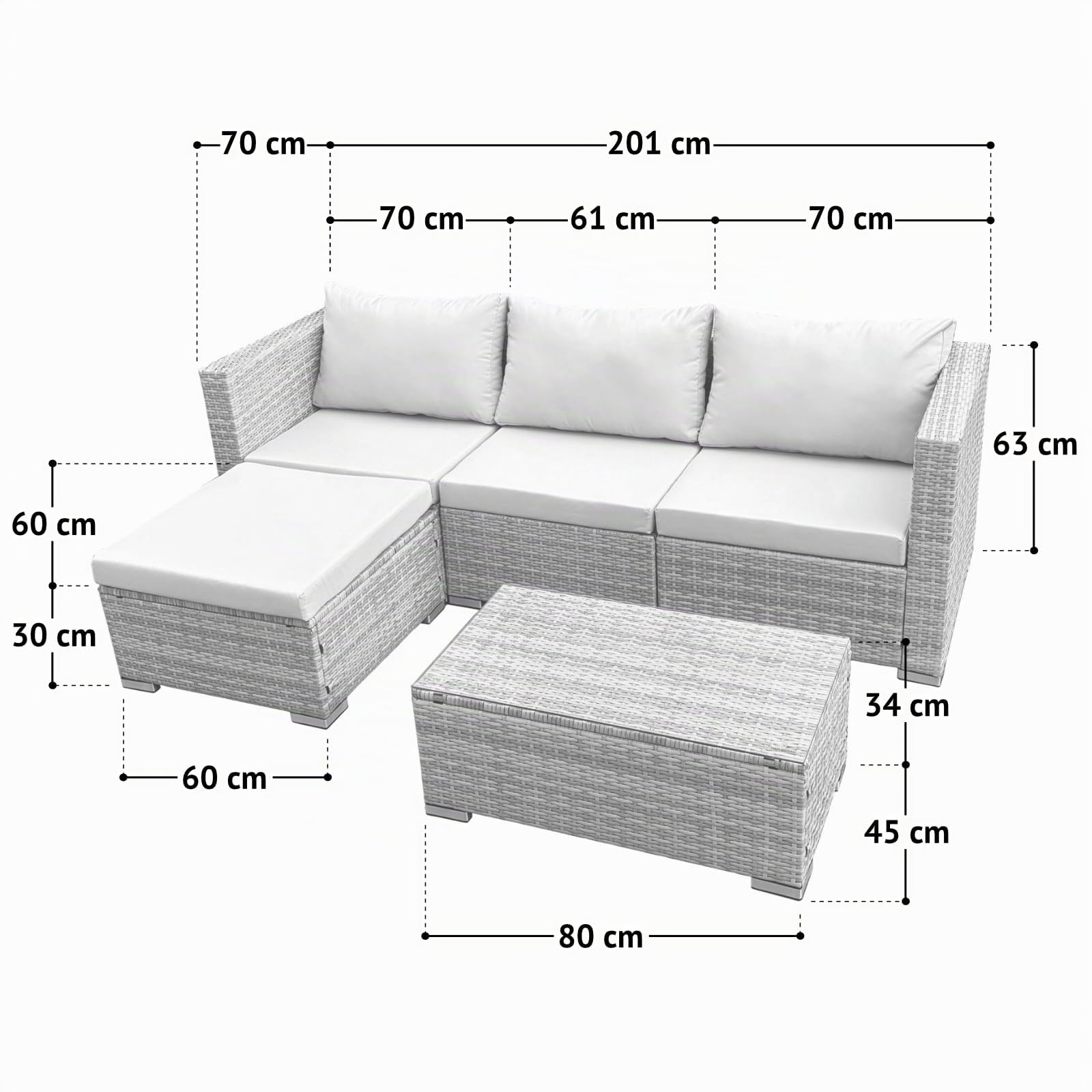 SVITA Queens Gartenlounge 5-teilig Polyrattan Lounge Set wetterfest Garten Terrasse Balkon inkl. Kissen Glas Tisch Beige