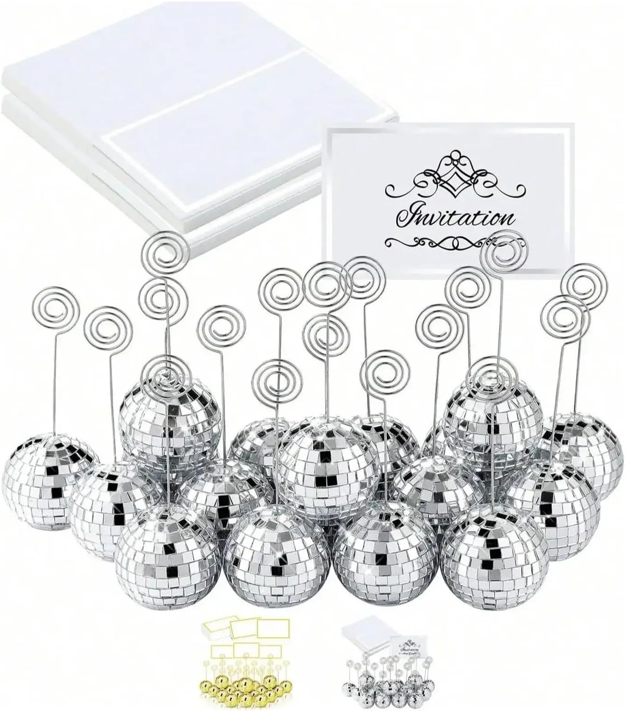Table Number Holders 20pcs Disco Ball Place Card Holder Table Number Photo Stand Swirl Wire Name Clips for Christmas Wedding Party