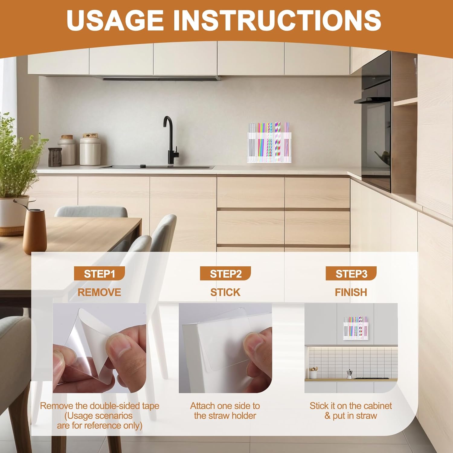 Acrylic Straw Holder Reusable Straw Organizer with Double Sided Adhesive Tape Straws Dispenser for Cabinet Kitchen Door (transparent) - Image 4