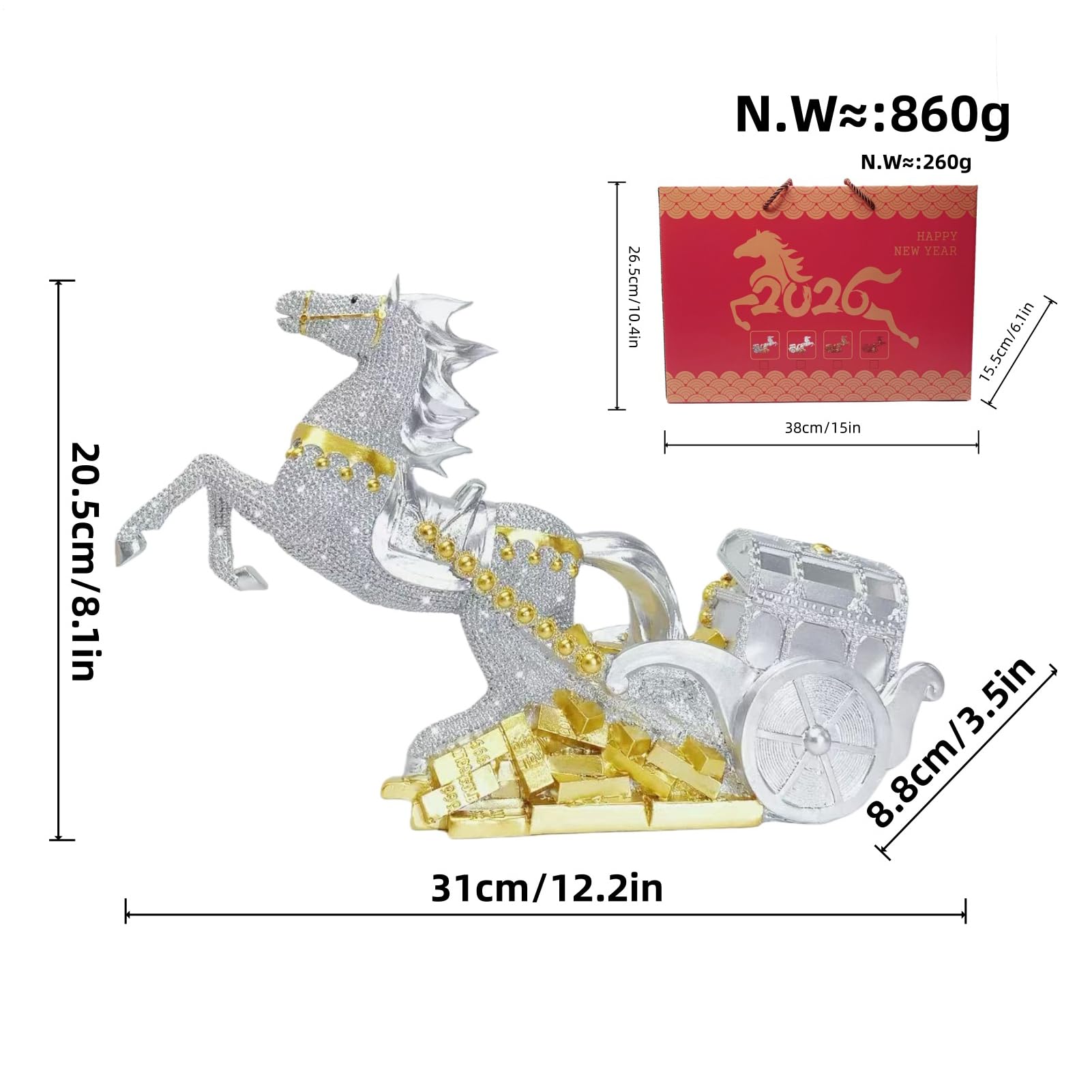 Statuetta Cavallo Lunare Cinese Figurina Ornamento Per Il Capodanno Cinese