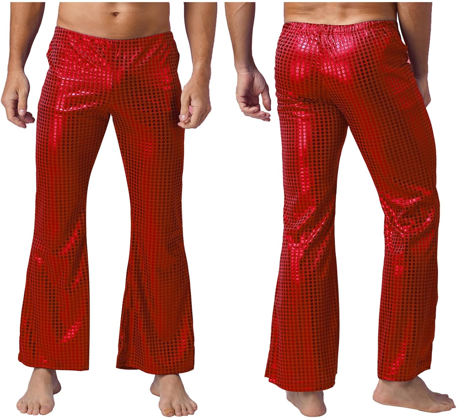 YiZYiF Mens Sparkly Sequins Dance Pants Wide Leg Bell Bottoms Flared Trousers Hip Hop Jazz Disco Pants
