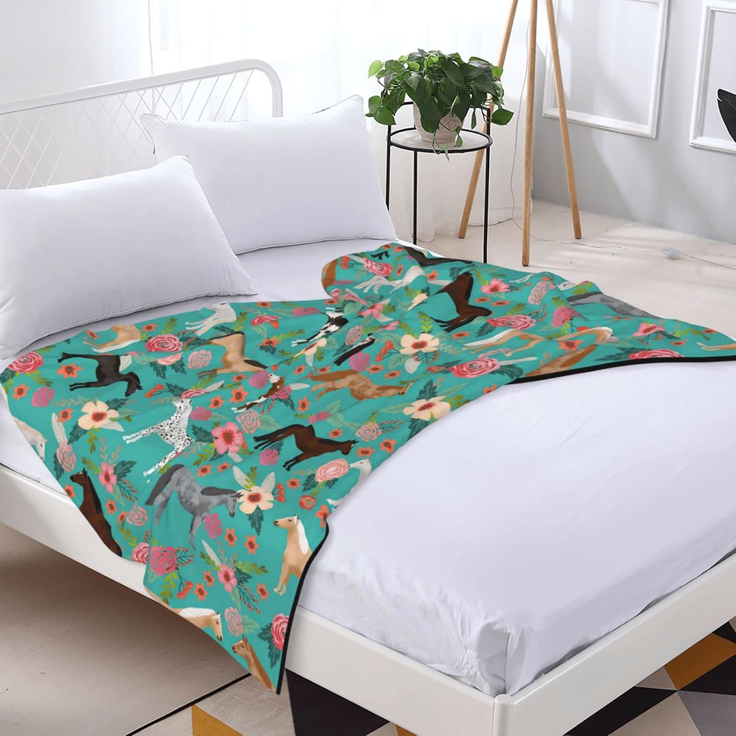 Cute Throw Horse Blanket Pony Floral All season Flannel Blanket Cartoon Farm Animal Soft and Light Plush Blanket Gift for Adults and Children 50"x60" - Image 5