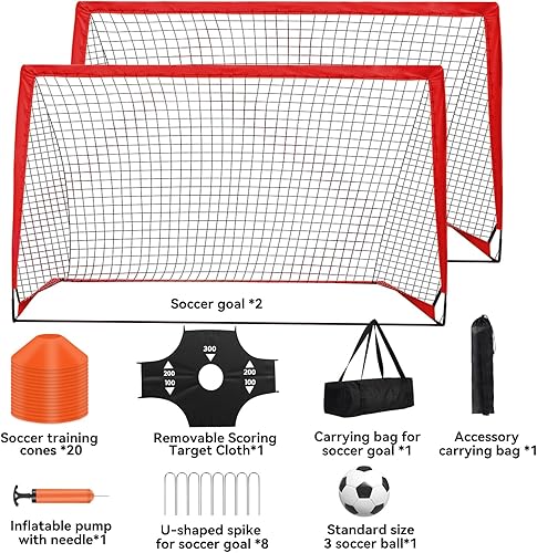 Miniatura 7 de Portable Pop Up Soccer Goal - 6x4ft Backyard Training Equipment with Soccer Ball, Scoring Target Cloth, and Conesl,Fencing Training