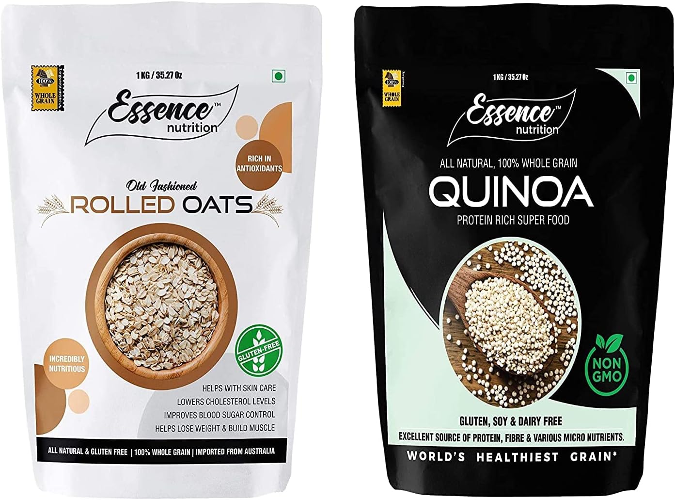 Essence Nutrition Certified Gluten Free Rolled Oats (1 KG) - Imported from Australia (Rolled Oats & Quinoa (1kg Each))